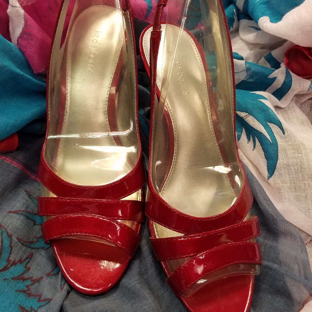 Liz Claiborne Metallic Patent Ruby Sling Backs